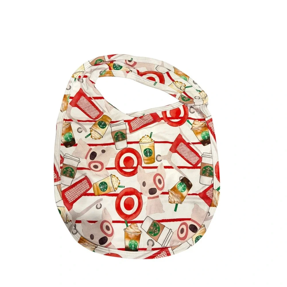 Target Bullseye Dog Starbucks‎ Coffee Shopping Cart Bamboo Print Snap Baby Bib
